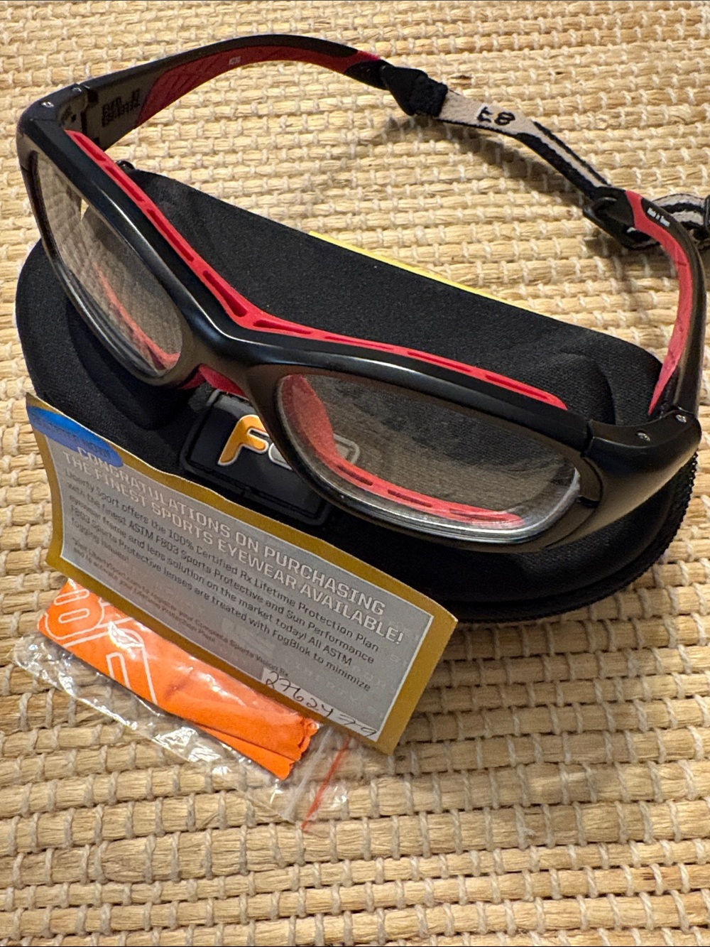 F803 Black and Red Protective Sports Eyewear with prescription lenses and case